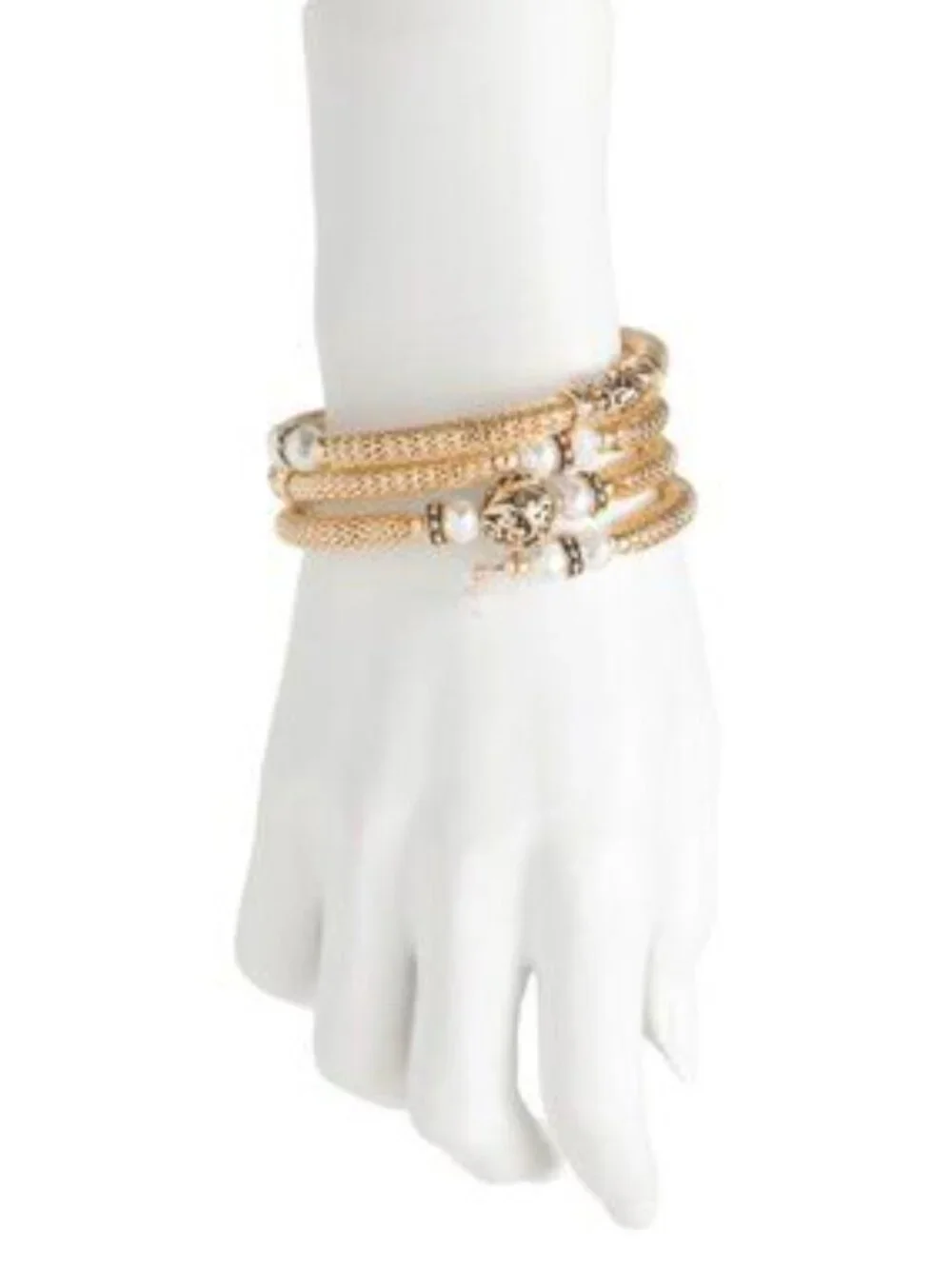 TRUE TO FORM Gold Plated Faux Pearl Bead Coil Bracelet
